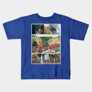 Greetings from Riomaggiore Cinque Terre vintage style retro souvenir Kids T-Shirt